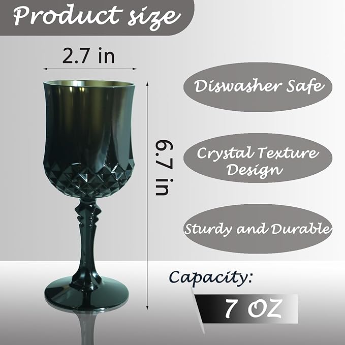 LEYIQU Plastic Wine Glasses, Plastic Goblets Vintage Style Cordial Drinking Glasses for Valentine’s Day, Wedding Reception, Grand Event Party Supplies (48, Black)