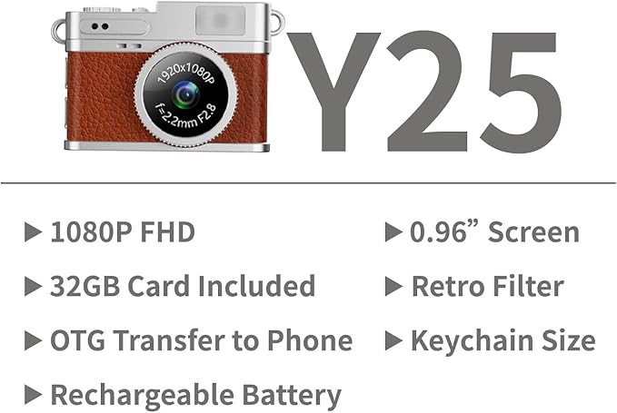 LKT 1080P Mini Keychain Camera with 32GB Card & OTG Adapter, Portable Pocket Digital Camera with Retro Filters & Screen, Tiny HD Camcorder for Phone Transfer, Travel, Kids and Gifts