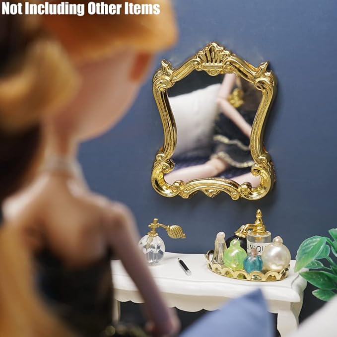 Odoria 1/12 Miniature Wall Mirror Dollhouse Decoration Accessories, Gold