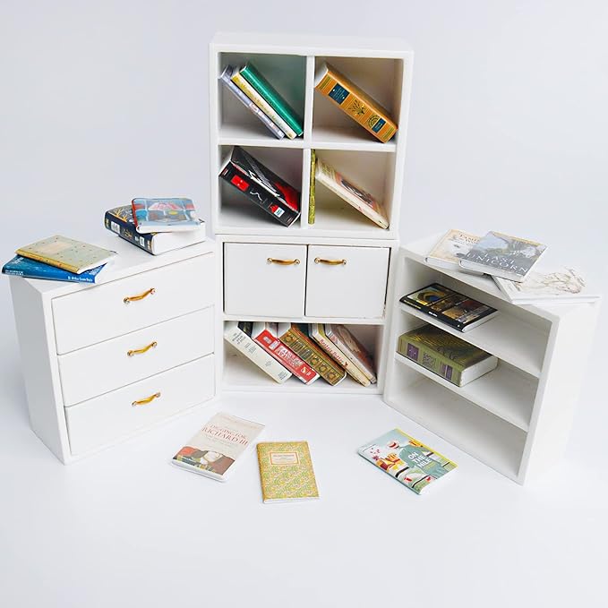 X Hot Popcorn 25Pcs Miniatures Doll House Books, Mini Books Library Bookshelf Fillers Mini House Accessories Wooden Mini Books Model Decoration for Doll House Decor