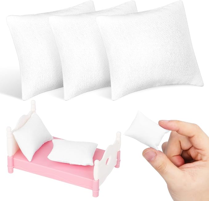 1:12 Scale Miniature Dollhouse Pillows Cozy Tiny Sofa Cushion Models Soft Cloth White Decorative Pillows for DIY Projects Mini Furniture and Home Decor Accessories (6pcs)