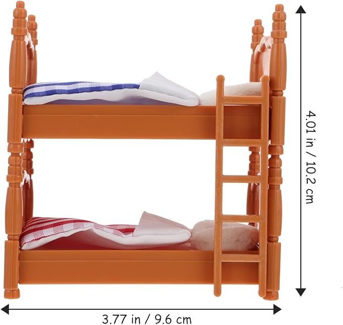 Miniature Dollhouse Bed, Wooden Doll Bunk Bed Simulation Dollhouse Miniature Bunk Accessories DIY Doll House Room Decor Set 1: 12 Scale House Furniture of with Ladder Furniture Decor