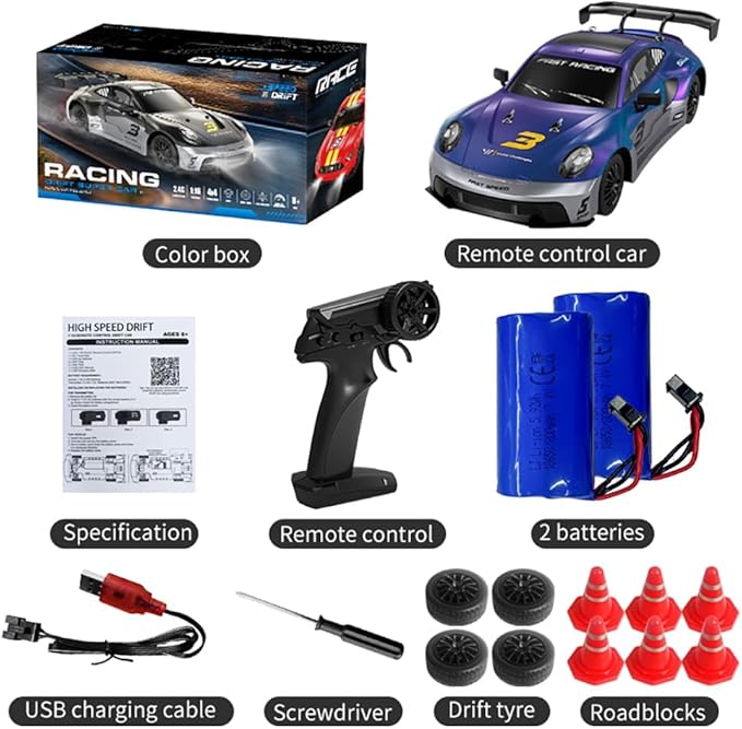 KF28 1/16 Scale Drift RC Car with Full Proportional RTR 2.4GHZ Remote Control and APP Control Speed Racing Cars (Blue)