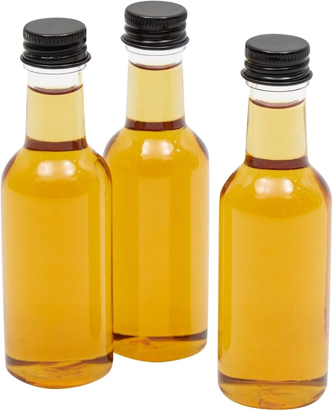 Stockroom Plus 30 Pack Mini Shot Bottles with Caps & Funnels - 50 mL Clear PET - Sample Wine Bottles & Plastic Liquor Containers - Adult Party Favor Pack