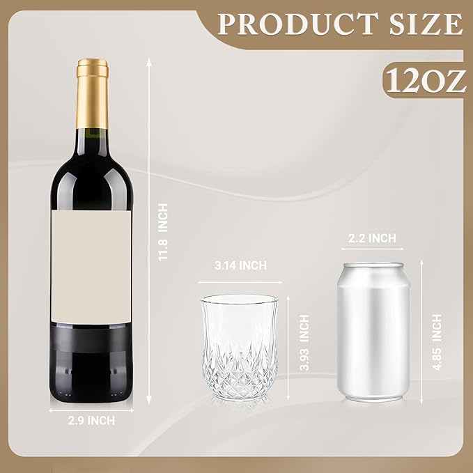LEYIQU Stemless Wine Glasses, Plastic Reusable Cups Vintage Drinking Glasses Tumblers, Valentine’s Day Gifts for Couples, for Whisky, Beer, Juice, Beverages, Cocktai (12, 12oz-Transparent)