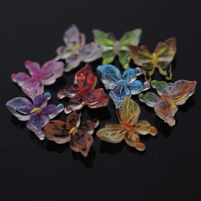 100 PCS Tiny Decorative Resin Butterfies Mini Artificial Animal Models -Neatly Organized in a Plastic Storage Box for DIY Handmade mini House Miniature Landscape （10 Colors Mixed ）