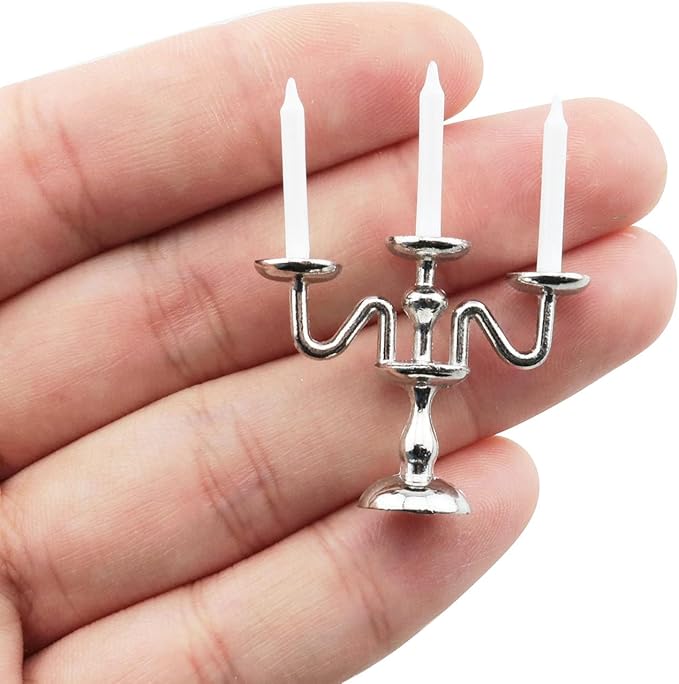 TAODAN 1:12 Dollhouse Miniature Candlesticks Doll Accessories Playing House Scene Model Silver 1/12 Scale Dollhouse Candle Holder