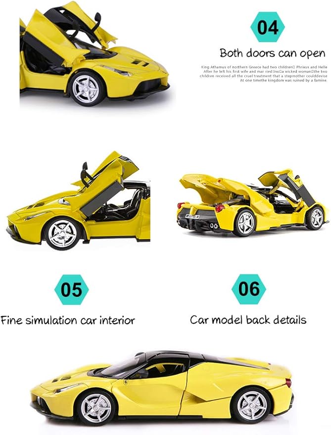 Alloy Collectible Yellow Race LaFer Pull Back Vehicles Diecast Cars Model with Lights and Sound