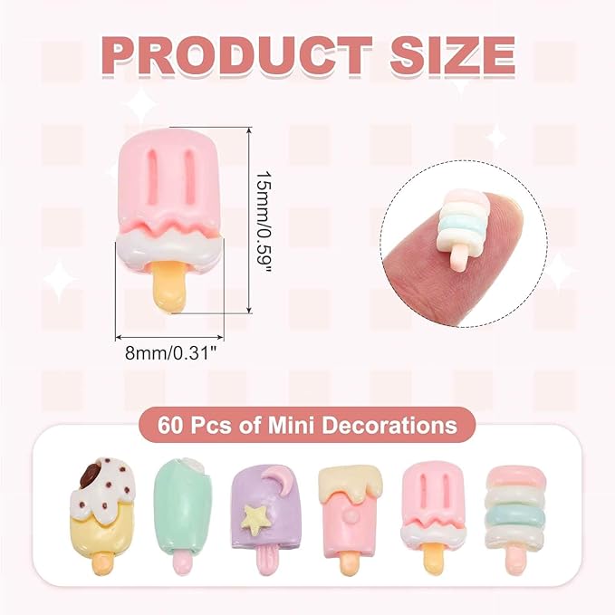 Mini Cute Small Ice Cream Decor, Miniature Doll Food Crafts for Dollhouse & Landscape & Mini Kitchen & Micro Fairy Garden & DIY Craft Decorations(Light Colors, 100pcs)