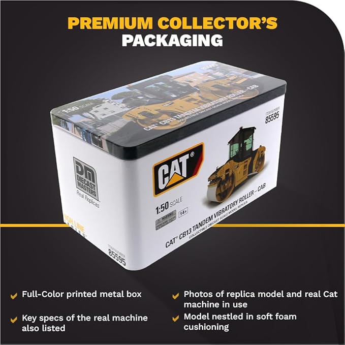 Diecast Masters 1:50 Scale Caterpillar CB-13 Vibratory Compactor with Enclosed Cab | High Line Series Cat Trucks & Construction Equipment | Model 85595