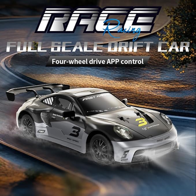 KF28 1/16 Scale Drift RC Car with Full Proportional RTR 2.4GHZ Remote Control and APP Control Speed Racing Cars (Grey)