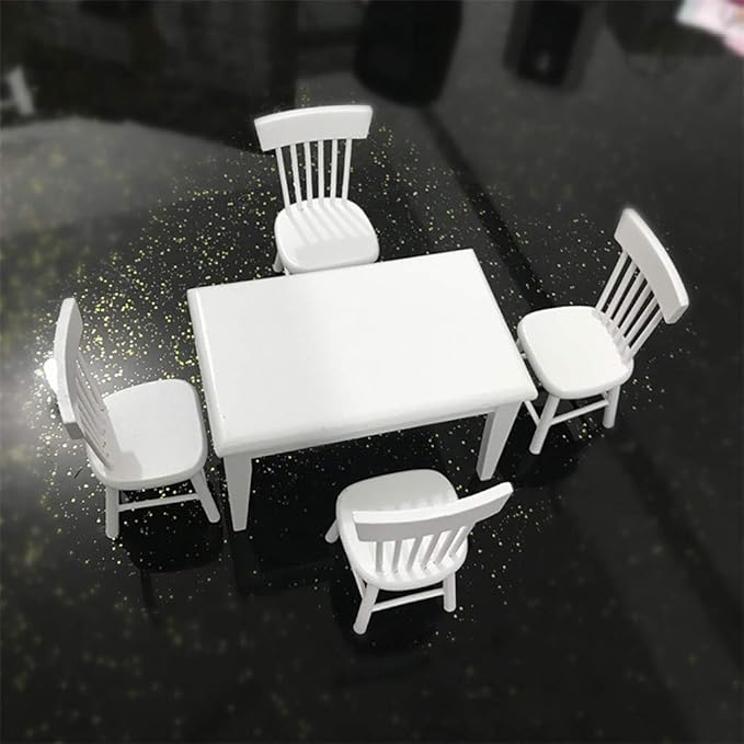 Dollhouse Decoration Accessories, 1:12 Dollhouse Miniature Furniture Wooden White Dining Table Chair Model Set