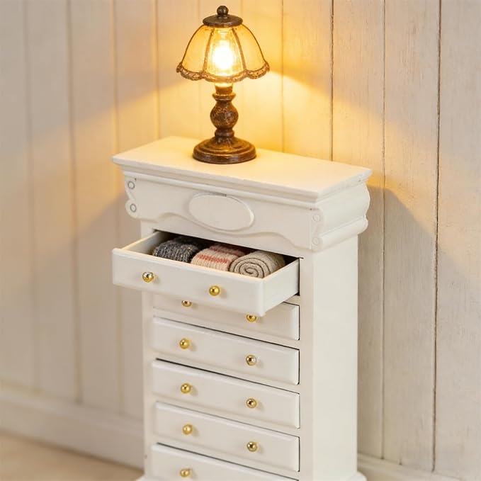 LOGOFUN Dollhouse Furniture Miniature Cabinet Bedside Cabinet Model Vintage Mini House Decoration (White)
