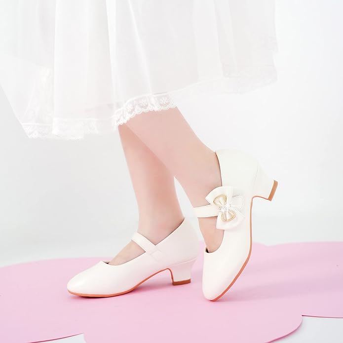 Dufannie Girls Dress Shoes Low Heel Princess Flats Mary Jane Flower Wedding Party Glitter Shoes for Kids Toddler