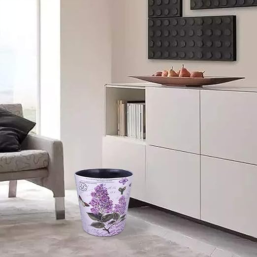 Scakbyer 10L/2.64 Gallon Trash Can Waterproof PU Leather Flowers Pattern Wastebasket Paper Basket Dustbin Garbage Bin - (Type 7)