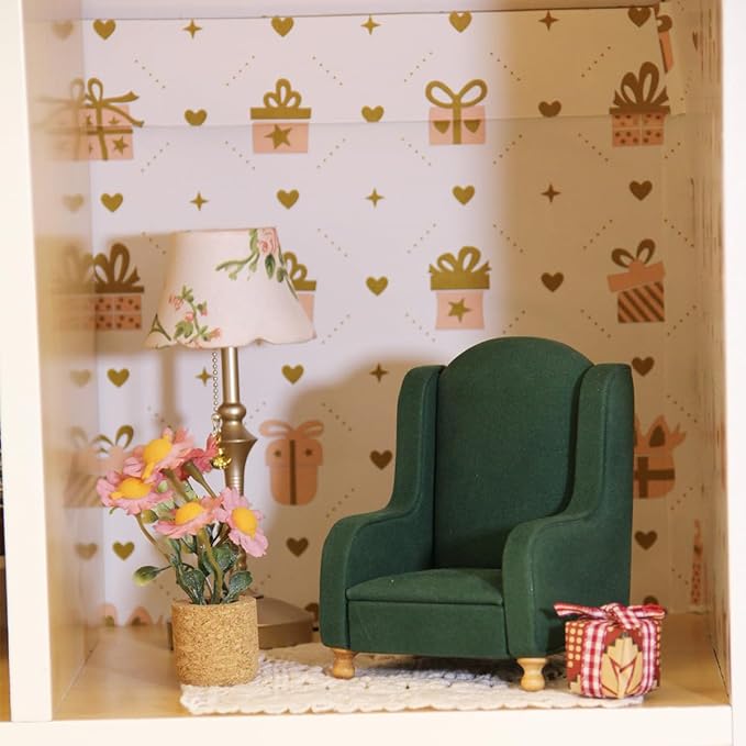 Funky Mini Home Miniature Dollhouse Armchair & Ottoman Set - 1:12 Scale Green Dollhouse Furniture, Festive Decor & Perfect Birthday for Collectors (Green)