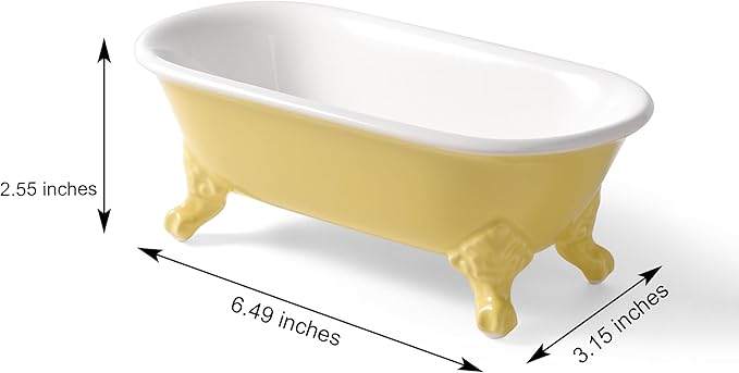 NEWHENGS 6.5" Ceramic Mini Decorative Clawfoot Bathtub Bar Soap Dish, Kitchen Sponge Holder and Shower Tray for Bathroom, 1 Pack(Yellow)