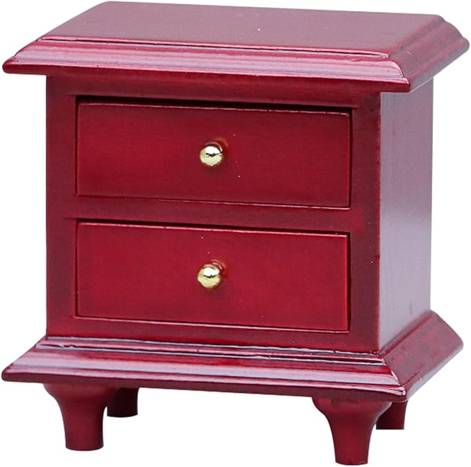 Dollhouse Furniture, 1:12 Scale Doll Side Table with Drawers Miniature Dollhouse Wooden End Table, Mini Nightstand Living Room Bedroom Dolls & Accessories DIY Doll House Decorations for Girls and Boys
