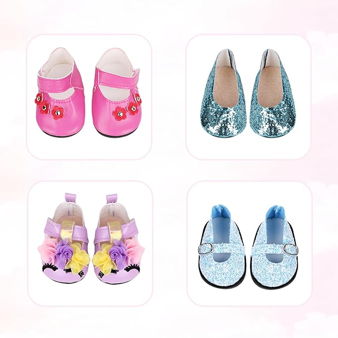 MSYO 18 Inch Doll Clothes & Accessories Bundle-19-Piece Fashion Doll Outfit Set with 5 Clothes,2 Shoes (8 Style Options) & 2 Socks,Girl Doll Accessories Gift for Kids, Role Play & Dress-Up