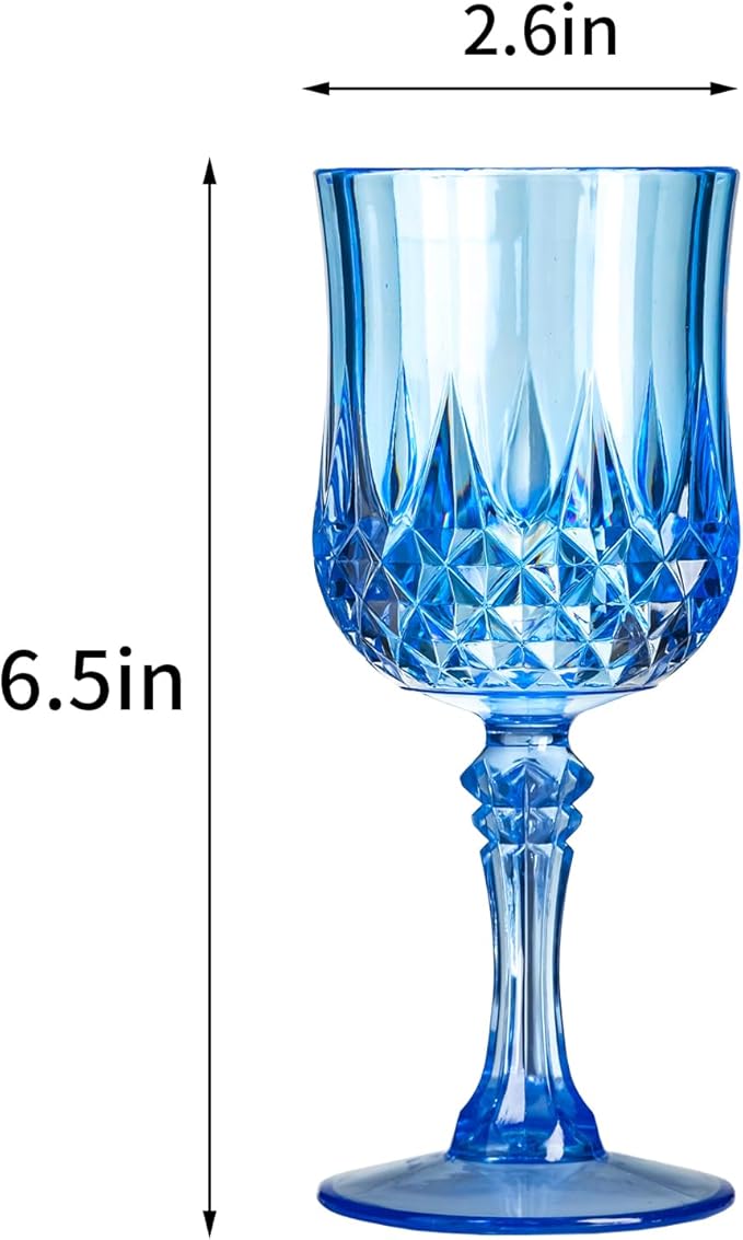 XKXKKE Blue Plastic Wine Glasses Set of 24, Plastic Water Goblets for Parties, Stemmed Drinking Glasses for Wedding Reception, Grand Event Party Bar Supplies Reusable Drinking Cups
