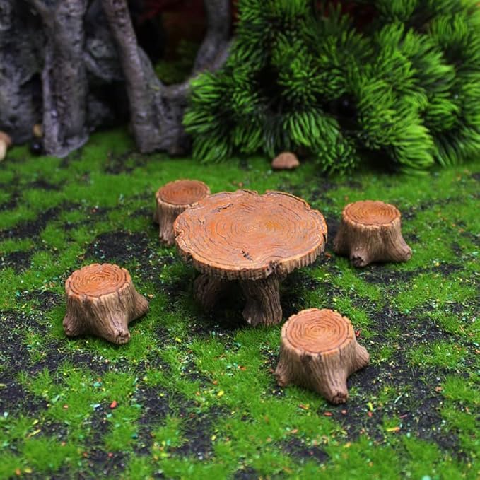 5Pcs Miniature Table and Chairs Set, Fairy Garden Accessories Outdoor Mini Resin Furniture Ornaments Kit Micro Landscape Decor for Dollhouse Succulents Home DIY Craft Gift