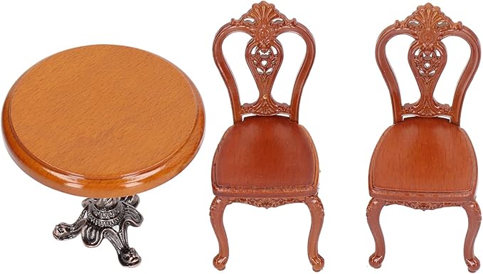 Dollhouse Dining Table Chair Set, Birch Alloy Doll House Furniture Accessories Exquisite Carving Nostalgic for DIY