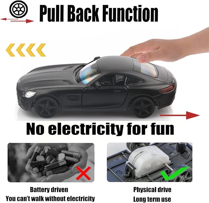 1/36 Scale Mercedes Benz AMG GTS Diecast Cars Models,Pull Back Vehicles Toy Cars,Cars Gifts for Boys Girls (Black)