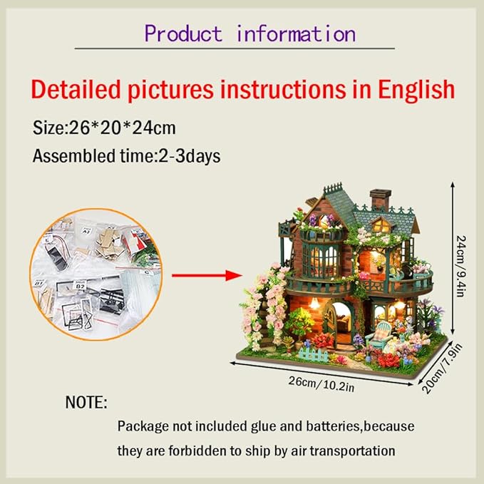 DIY Miniature Dollhouse Kit Dollhouse Handcrafted Wooden Miniature House with LED Light for Adults Unique Gifts for Teens (Fairy Garden)