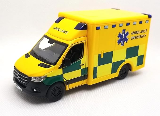 KiNSMART - Mercedes-Benz Sprinter Cargo Van 1:48 O Scale 5" Die Cast Metal Model Toy Van, Pull-Back Action (Ambulance Euro)