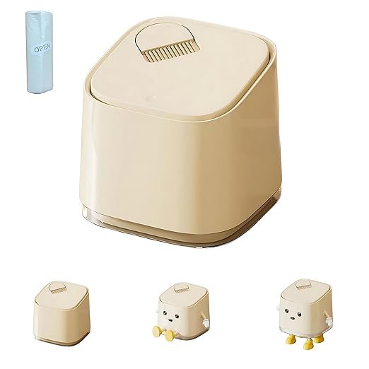 AIWE7D Mini Trash Can with Lid and Brush, Small Desktop Trash Can for Desk, Bathroom, Bedroom, Kitchen, Car, Office flip top Waste Basket Small Garbage can Hidden Bag Cute Compact Garbage Bin(Basic)