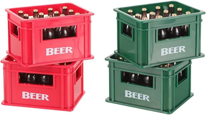 LOGOFUN 4 Pcs Dollhouse Wine Crate Miniature Beer Bottle Model Plastic Wine Basket Wine Bottles Dollhouse Kitchen Accessories Decoration