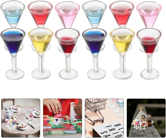 Toyvian 12pcs Miniature Cocktail Dollhouse Accessories Realistic Mini Wine Glasses for Dollhouse Decor Crafts for Boys and Girls Vibrant Colors for Miniature Displays