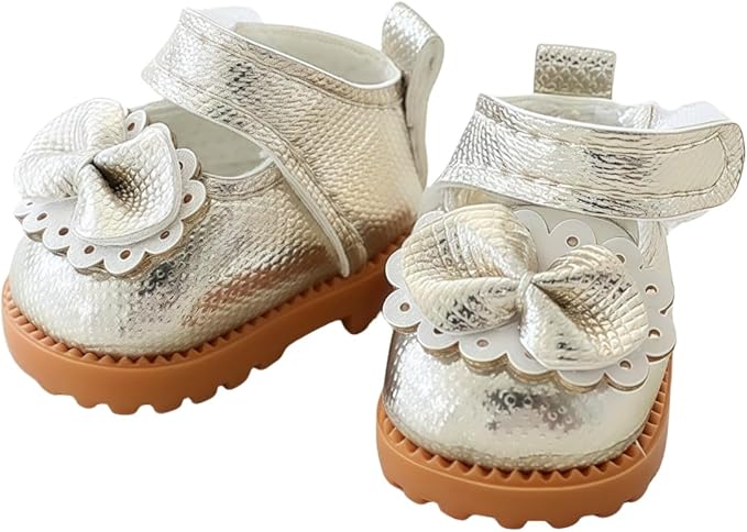 Doll Shoes for Lu bubu 17cm Dolls(No Doll) , Mini Shoes Accessories, Cute PU Leather Princess Shoes Suitable for 17cm Doll, Dress Up Doll Shoes Replacement Gold