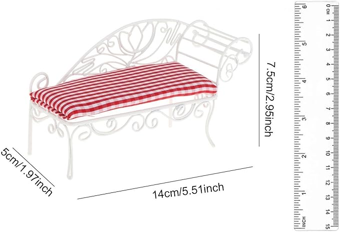 1/12 Miniature Dollhouse Couch Sofa, Miniature Bench, Fairy Garden Ornament Dollhouse Landscape Decoration, Miniature Daybed, White