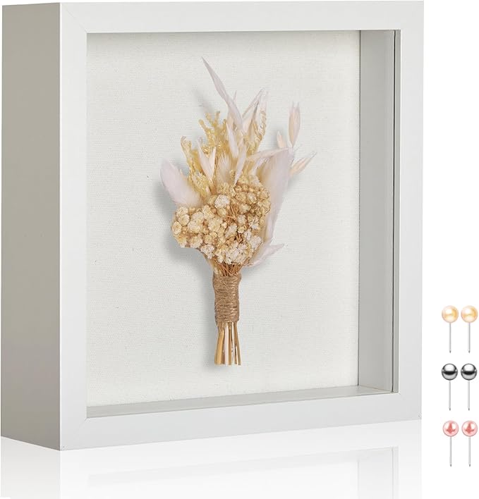 8x8 Shadow Box Picture Frame Display Case with Soft Linen Back-Thickened Panel,Small White Deep Square Shadow Memory Box Frame 8x8 fo Flower Pet Wedding Photo Craft Memorial Gift