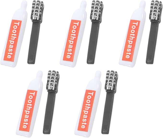 Lurrose 10pcs Simulation Toothpaste Toothbrush Mini Doll Dolls House Miniature Scene Model Charm for Crafts Making Mini Decor Phone Case Accessories Household Epoxy Hair Accessories