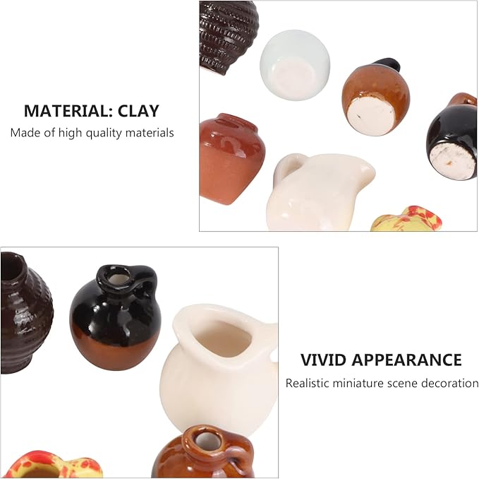 TOYANDONA 3sets Realistic Mini Scene Decor Mini Vase Ceramic Miniature Home Adornment 7pcs*3 Random Style