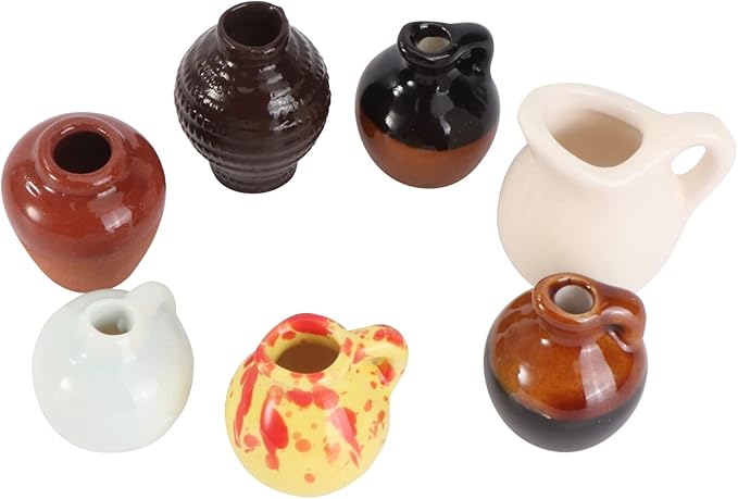 TOYANDONA Miniature Ceramic Vase Set 7Pcs for Dollhouse Decor Mini Scene Adornments Lightweight Small Pottery Ornaments