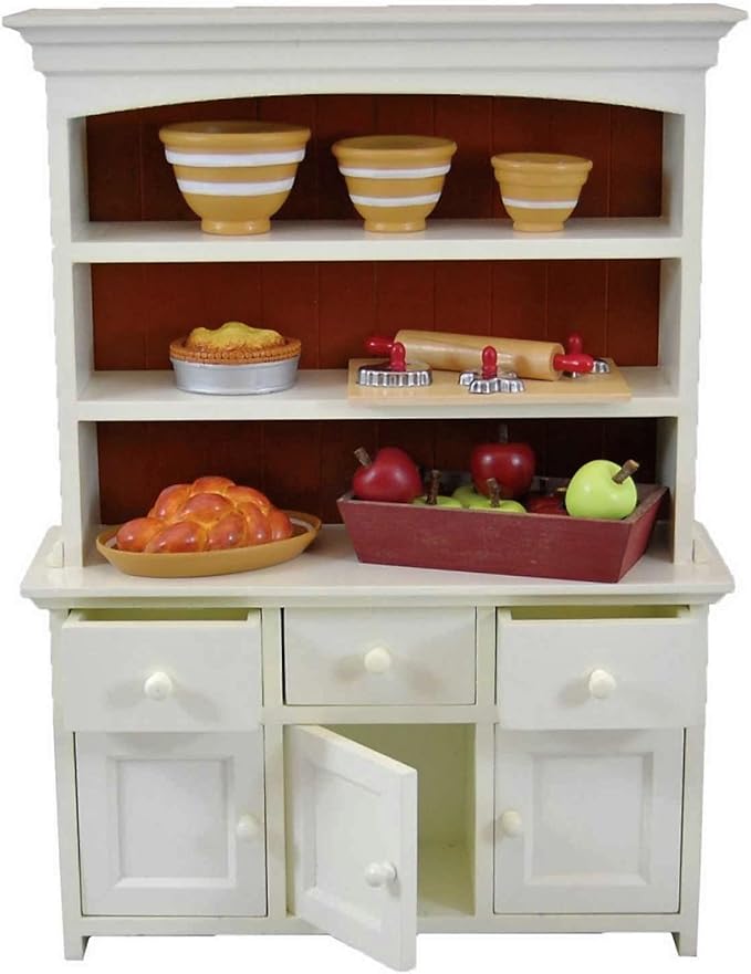 The Queen's Treasures 18 Inch Doll Wooden Furniture, Farmhouse Collection Fully Assembled Step Back Kitchen Cupboard Dish Hutch, Compatible with American Girl Kitchen Furniture
