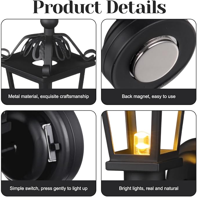 NUOBESTY 2pcs Miniature Wall-Mounted Lamps Mini Black Metal Wall Sconces for Dollhouse Lighting Accessory Battery Operated