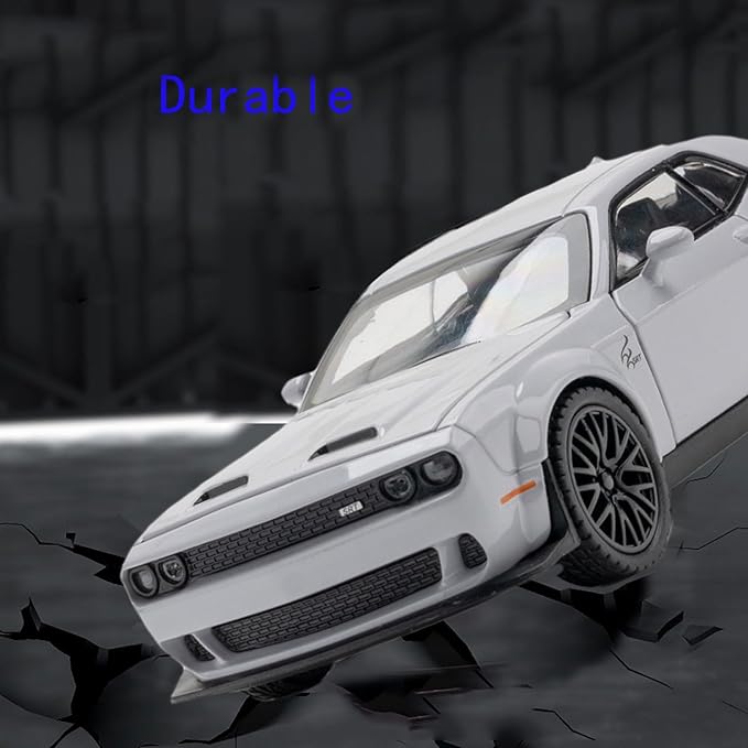 Toy Cars 1/32 Dodge Challenger Die Cast Metal Toy Cars Hellcat Toy Car with Sound and Light Pull Back Hellcat Car for 3+ Year Old Boys and Kids