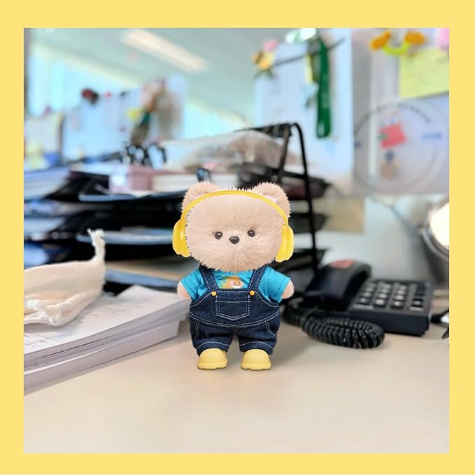 Clothes for 6.7in/17cm Dolls (Without Dolls) Sets and Accessories,4PCS (Over-Ear + Denim Overalls + T-Shirt + Shoes), Collectors and As Gifts. (Dinosaur Overalls)