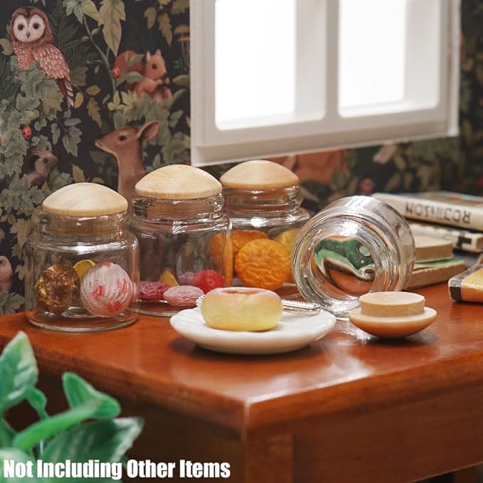 Odoria Dollhouse Glass Jars Miniature: 1/6 Scale Glass Bottles for Kitchen Restaurant - Mini Food Containers Empty with Lid 4Pcs