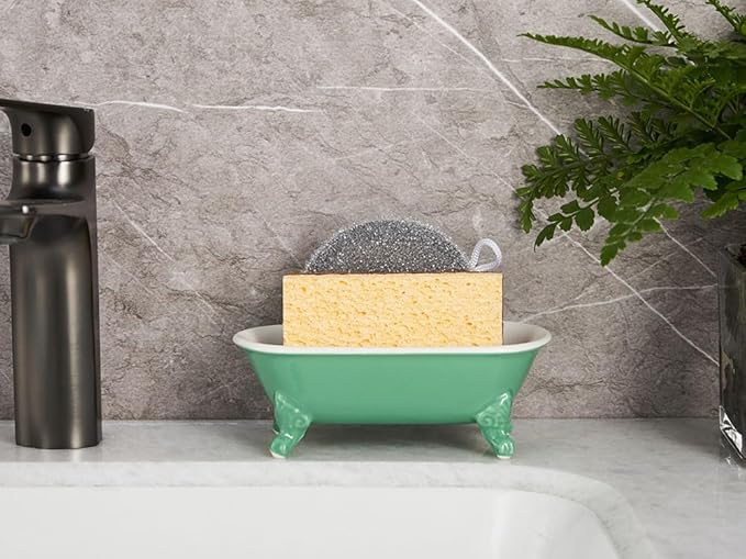 NEWHENGS 6.5" Ceramic Mini Decorative Clawfoot Bathtub Bar Soap Dish, Kitchen Sponge Holder and Shower Tray for Bathroom, 1 Pack(Mermaid)