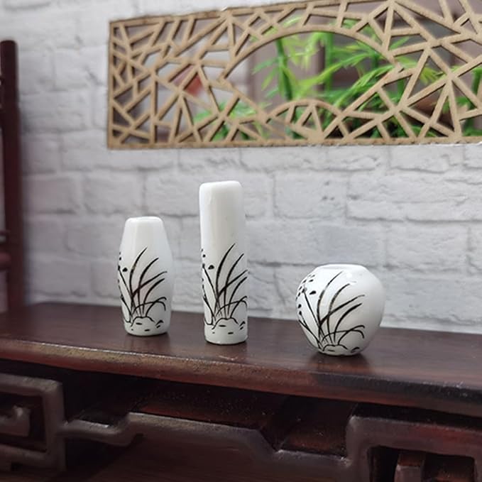 3pcs Mini Ceramic Dollhouse vases Miniature Garden Ornament Miniature Plant Pot Bud Vases Small