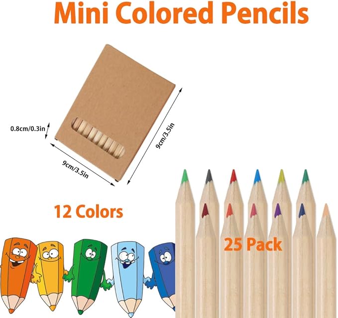 Cakmecwy 25 Packs/300pcs Mini Drawing Colored Pencils, 3.5 Inch Portable Painting Pencil for Kid 12 Different Color Pencils in Bulk, Painting Classroom School Birthday Wedding Christmas Party Favors