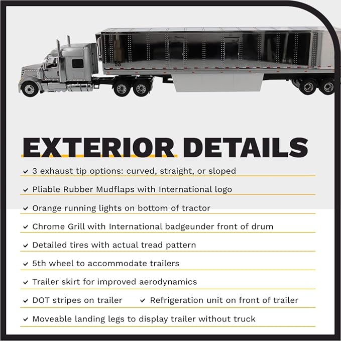 International Lonestar Sleeper Cab Silver with 53' Reefer Refrigerated Chrome Plated Van Trailer Transport Series 1/50 Diecast Model by Diecast Masters 71043