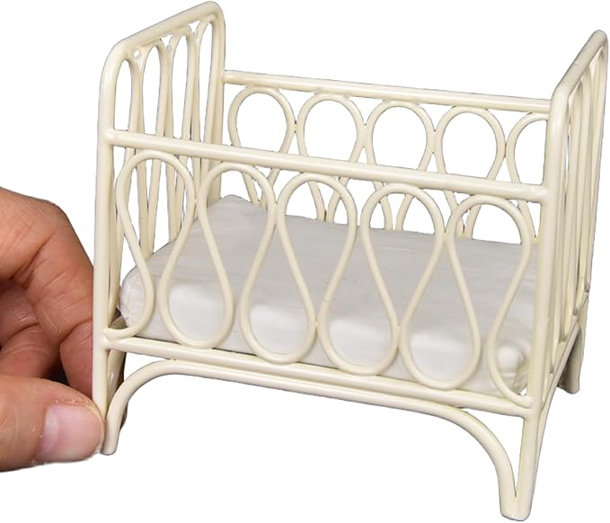 Dollhouse Bed, 1/12 Scale Metal Doll House Bed, Miniature Beds for Dollhouse, Miniature Baby Crib Cradles for