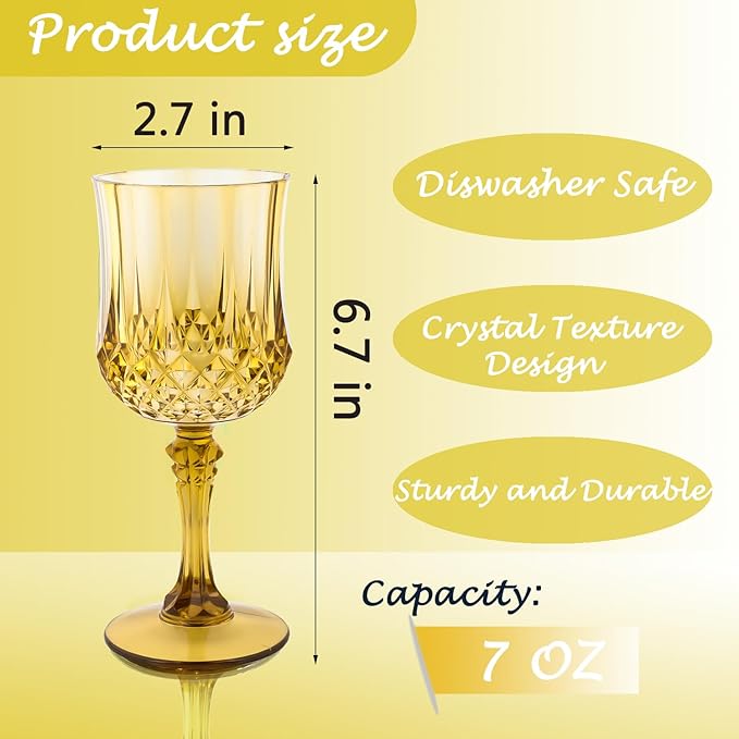 LEYIQU Plastic Wine Glasses, Plastic Goblets Vintage Style Cordial Drinking Glasses for Valentine’s Day, Wedding Reception, Grand Event Party Supplies (48, Gold)