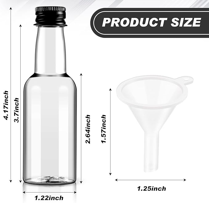 Tessco 100 Pcs Mini Liquor Bottles Plastic Mini Salad Dressing Bottle Christmas Small Shooter Alcohol Holders with Cap Wine Hot Sauce(1.7 Oz,Black)